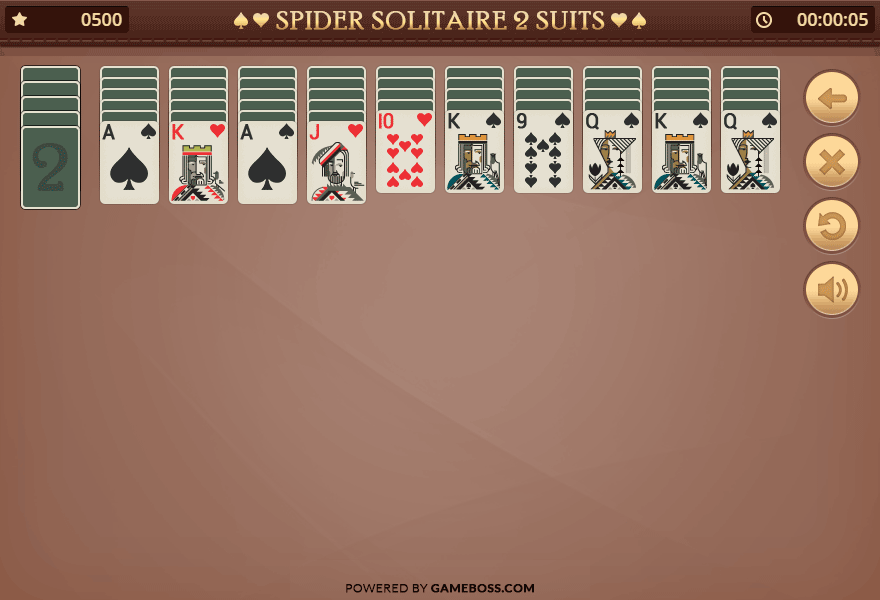 Speelveld van Spider Solitaire 2 Suits met twee kleuren