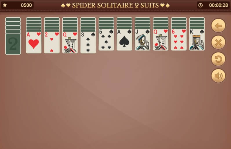 Spider Solitaire 2 suits van gameboss speelveld